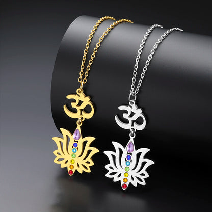 Gold-Plated 7 Chakra Lotus Flower Necklace