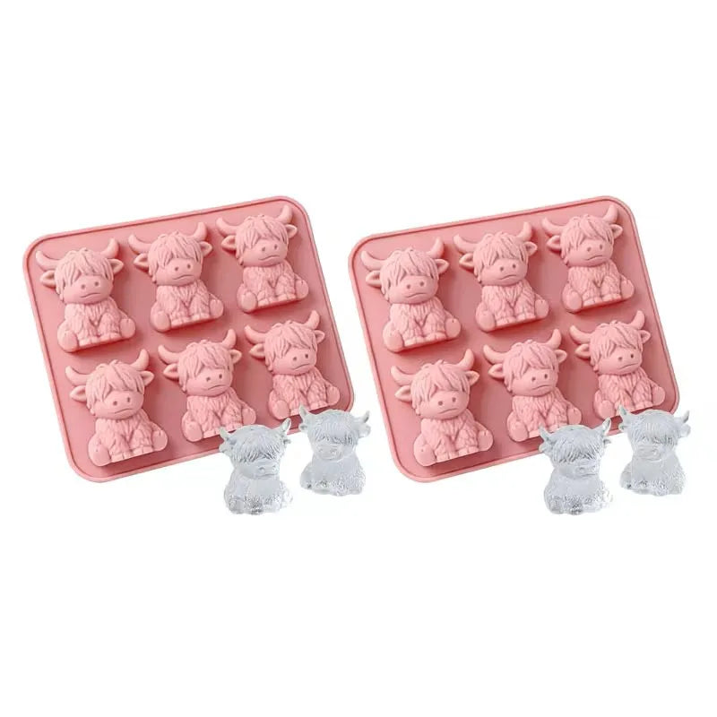 2-Piece Mini Highland Cow 3D Silicone Ice Mold Set