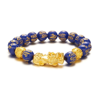 Gold-Color Pixiu Black Obsidian Feng Shui Wealth Bracelet