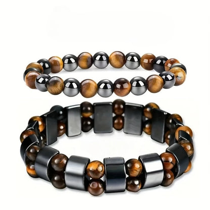 Tiger's Eye Stone Magnetic Hematite Beaded Bracelet