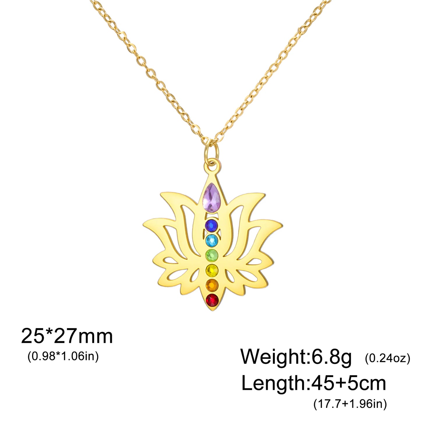 Gold-Plated 7 Chakra Lotus Flower Necklace