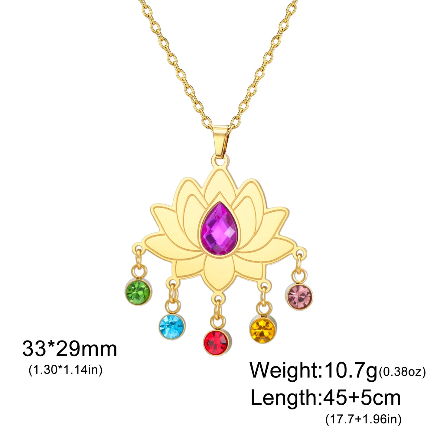Gold-Plated 7 Chakra Lotus Flower Necklace