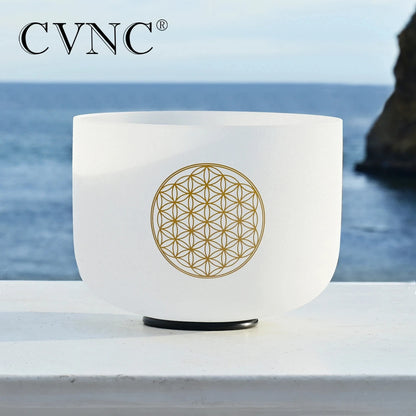 CVNC 528Hz 8-Inch C Note Flower of Life Frosted Quartz Crystal Singing Bowl