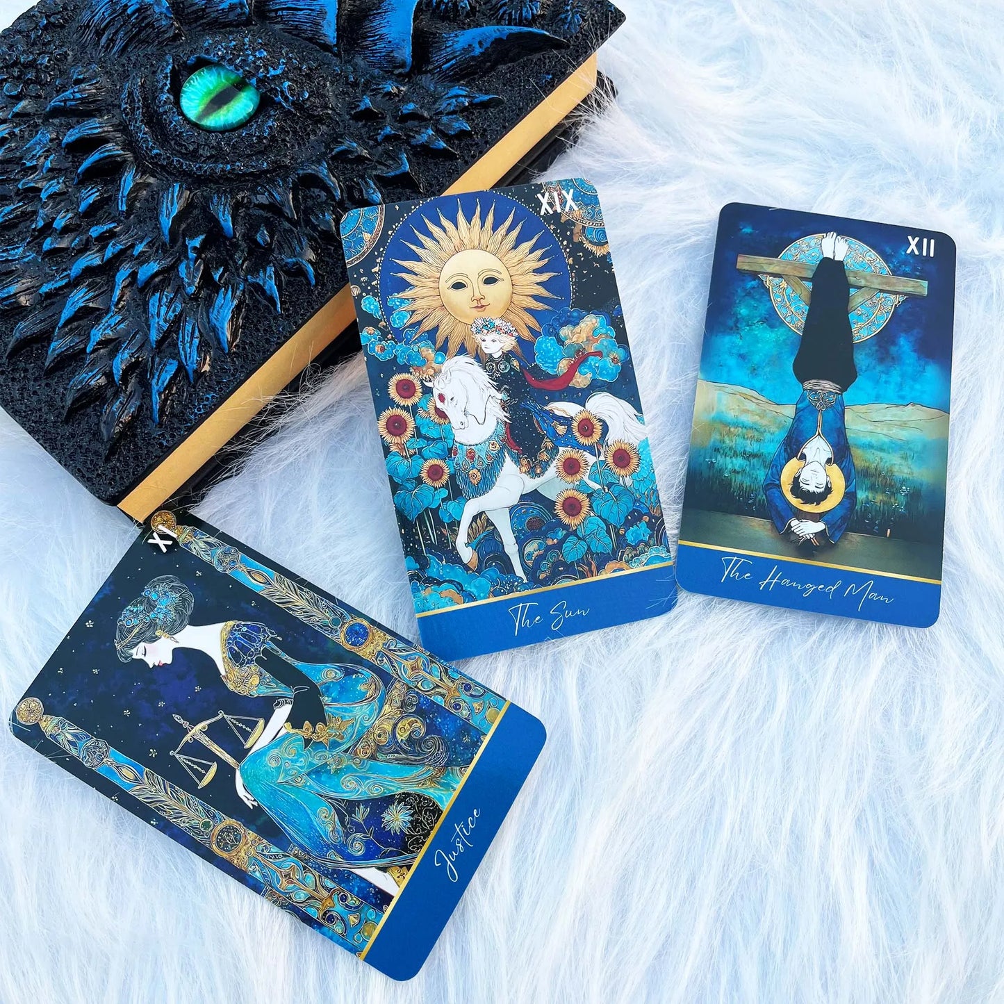 Azure Arcana Tarot Deck with Guidebook (78-Card English Set)