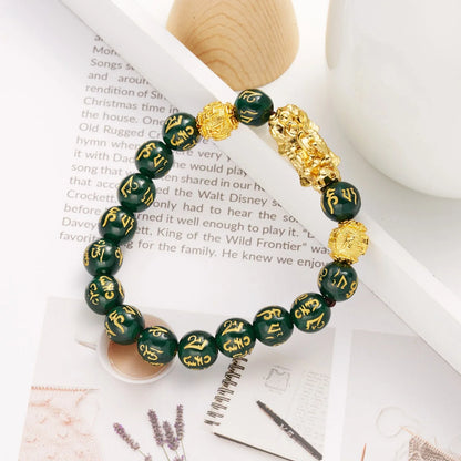 Gold-Color Pixiu Black Obsidian Feng Shui Wealth Bracelet
