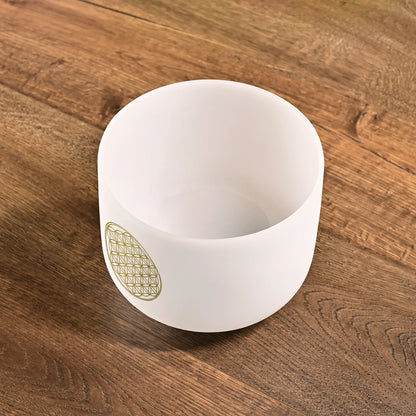CVNC 528Hz 8-Inch C Note Flower of Life Frosted Quartz Crystal Singing Bowl