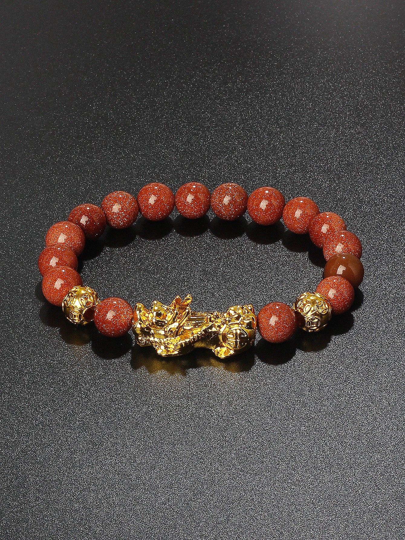10mm Gold Pixiu Black Obsidian Dragon Mantra Bracelet