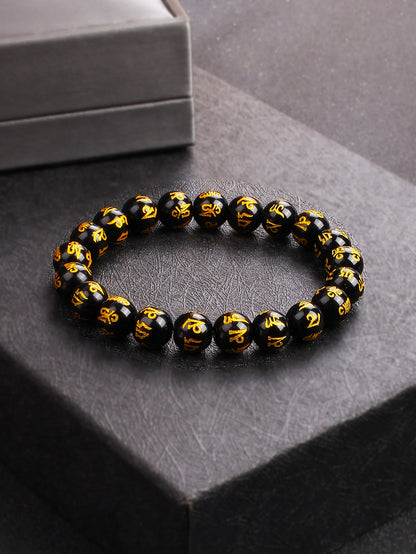 10mm Gold Pixiu Black Obsidian Dragon Mantra Bracelet