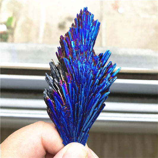 Natural Black Tourmaline Peacock Feather Electroplated Crystal