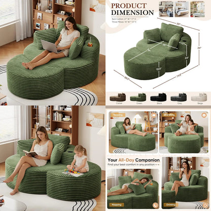 Oversized Round Chaise Lounge Sofa with Matching Ottoman