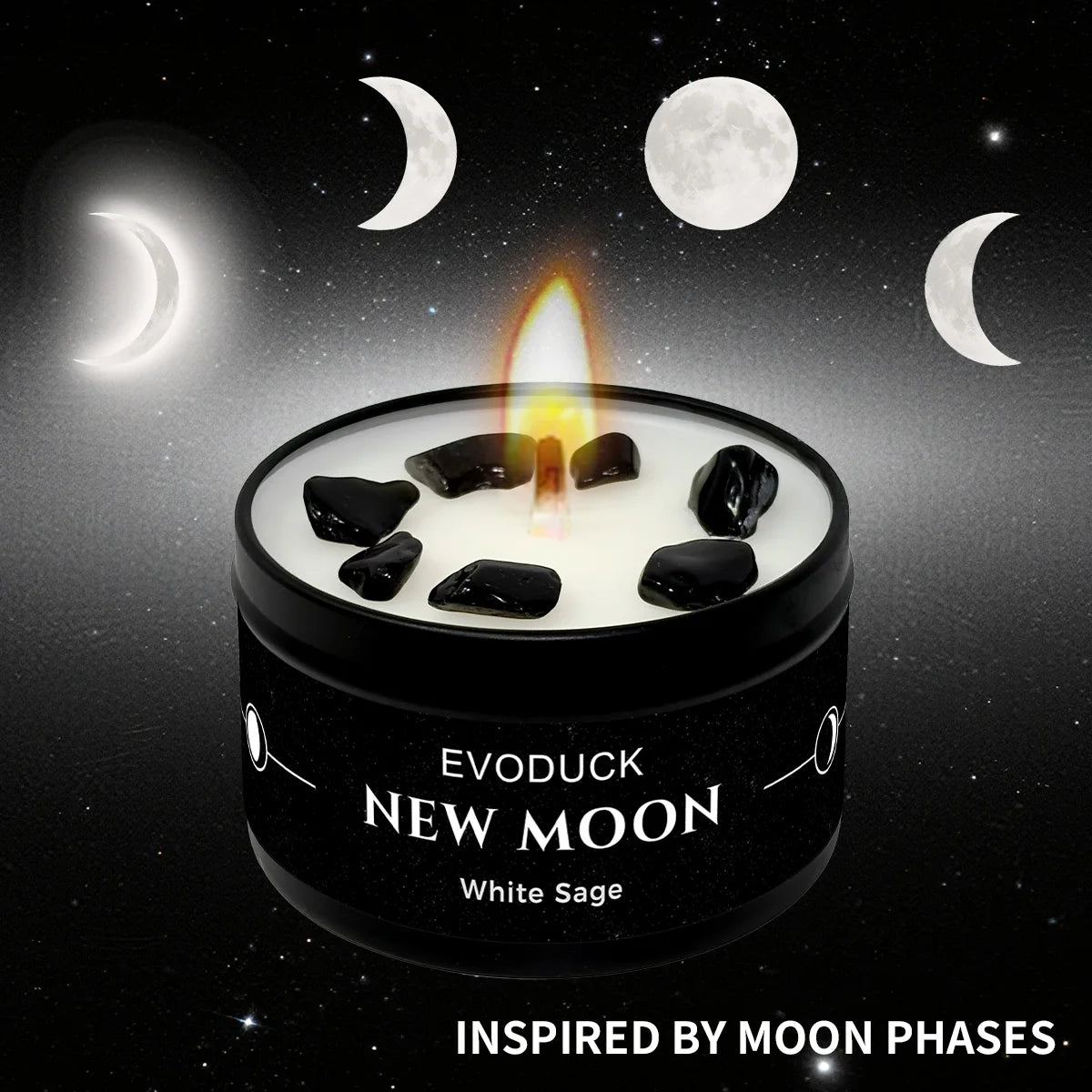 1pc New Moon Scented Candle with Black Crystal Chips