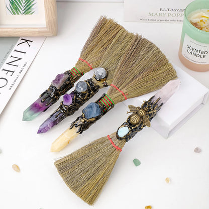 1PC Natural Crystal Point Stone Amethyst Feather Broom