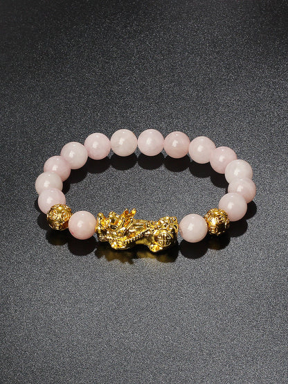10mm Gold Pixiu Black Obsidian Dragon Mantra Bracelet