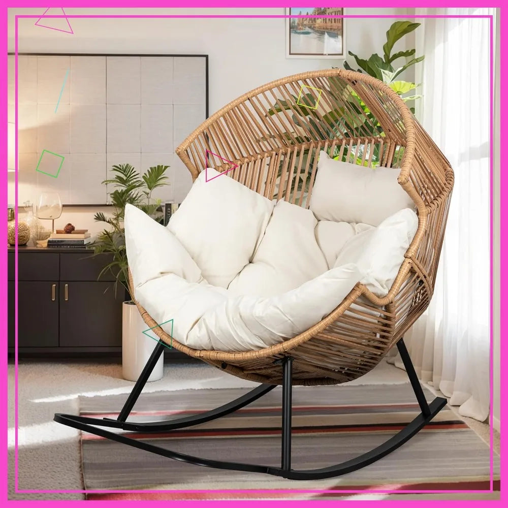 Oversized PE Rattan Egg Rocking Chair with Cushion