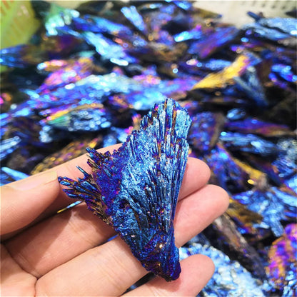Natural Black Tourmaline Peacock Feather Electroplated Crystal