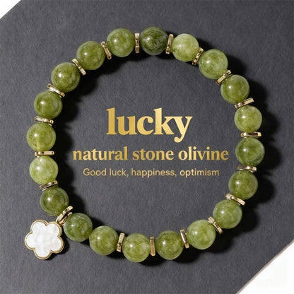 Natural Stone Olivine (Peridot) Petal Pendant Charm Bracelet