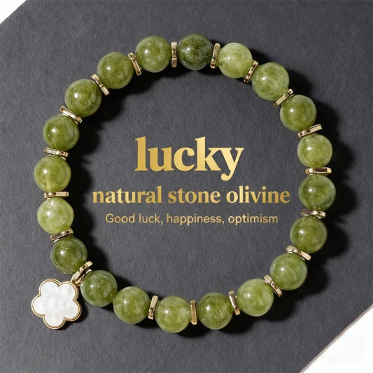 Natural Stone Olivine (Peridot) Petal Pendant Charm Bracelet