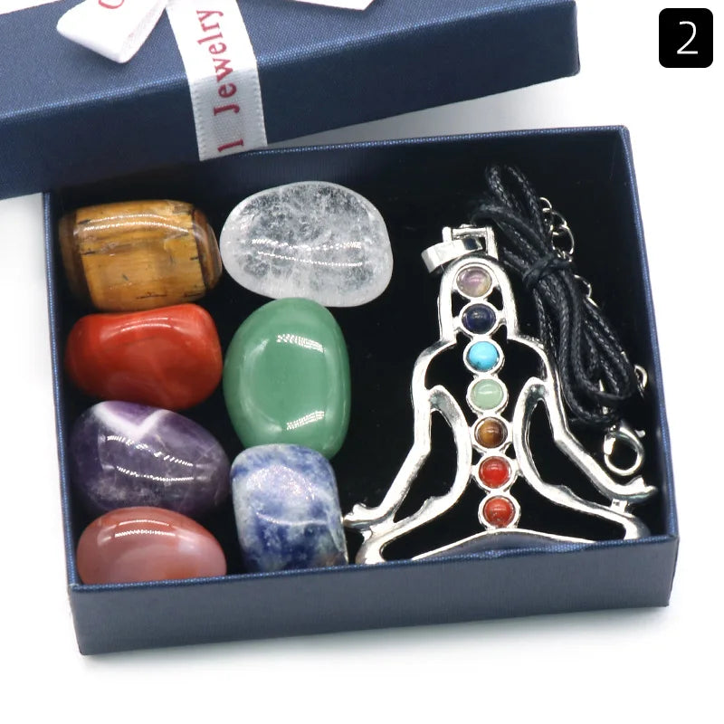 7 Chakras Reiki Stones Mineral Collection with Pendant Necklace