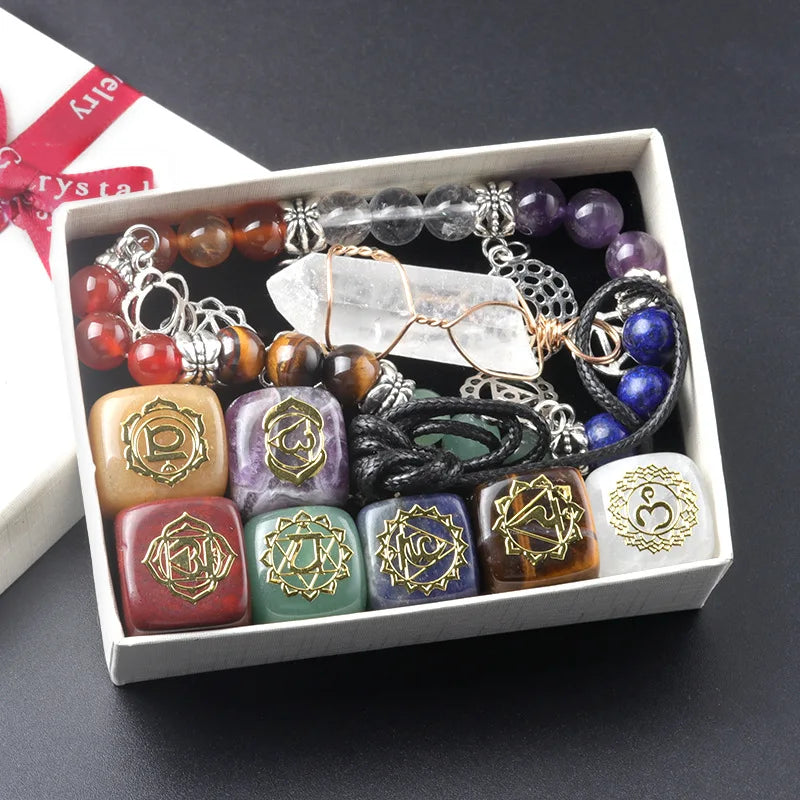 7 Chakras Reiki Stones Mineral Collection with Pendant Necklace