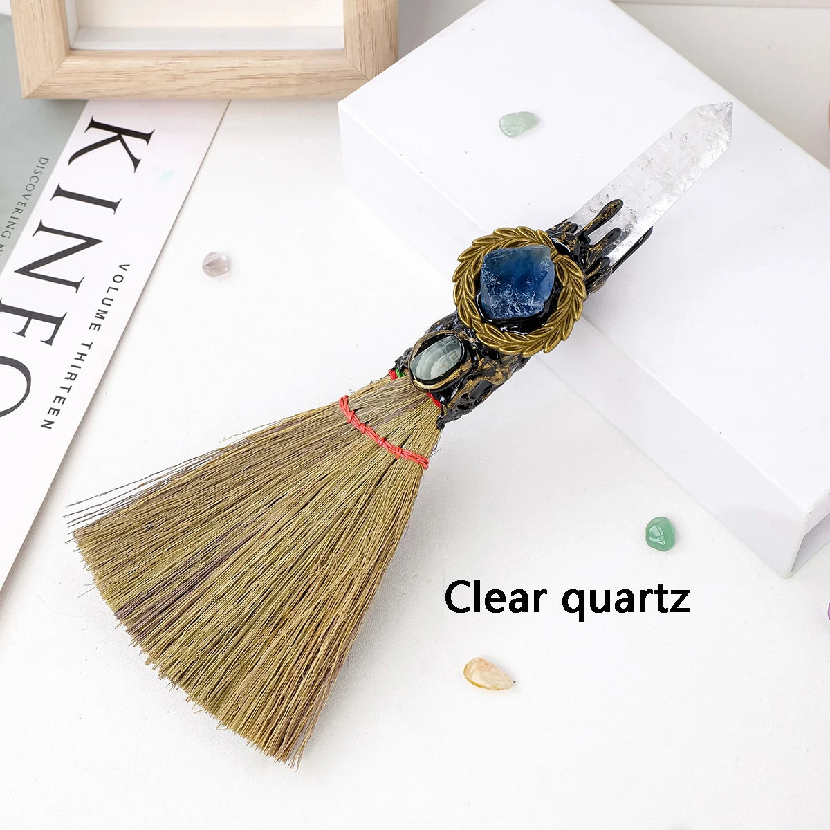 1PC Natural Crystal Point Stone Amethyst Feather Broom
