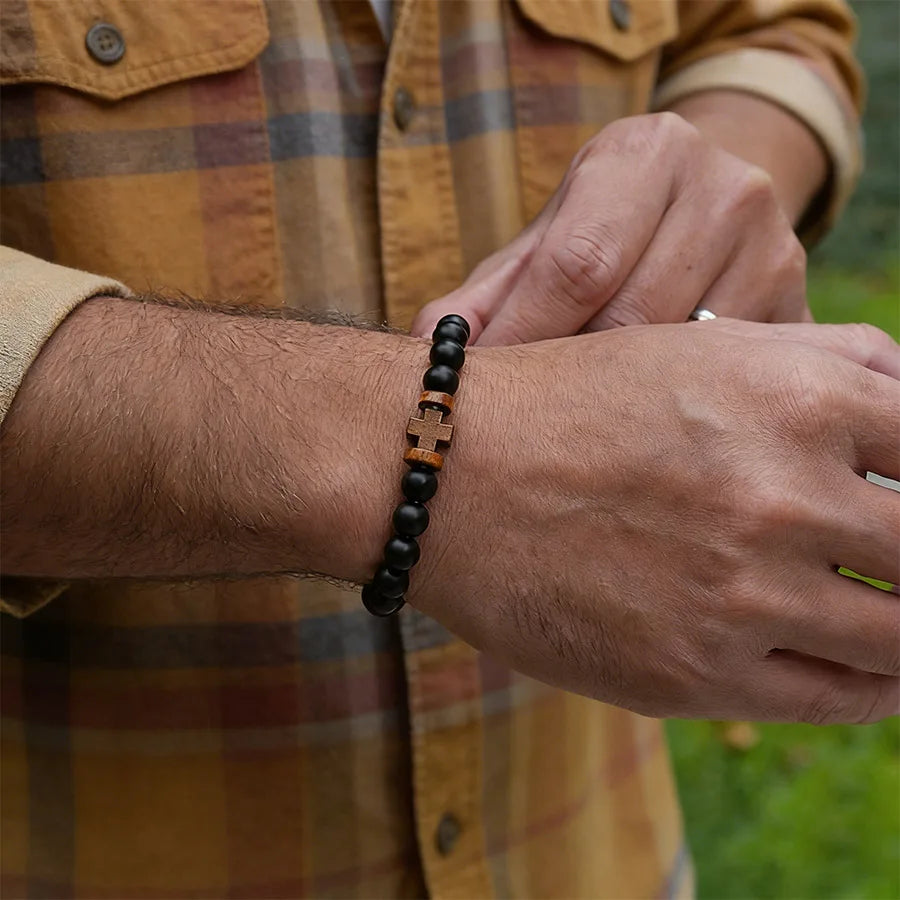 Natural Stone Prayer Rosary-Style Faith Bracelet