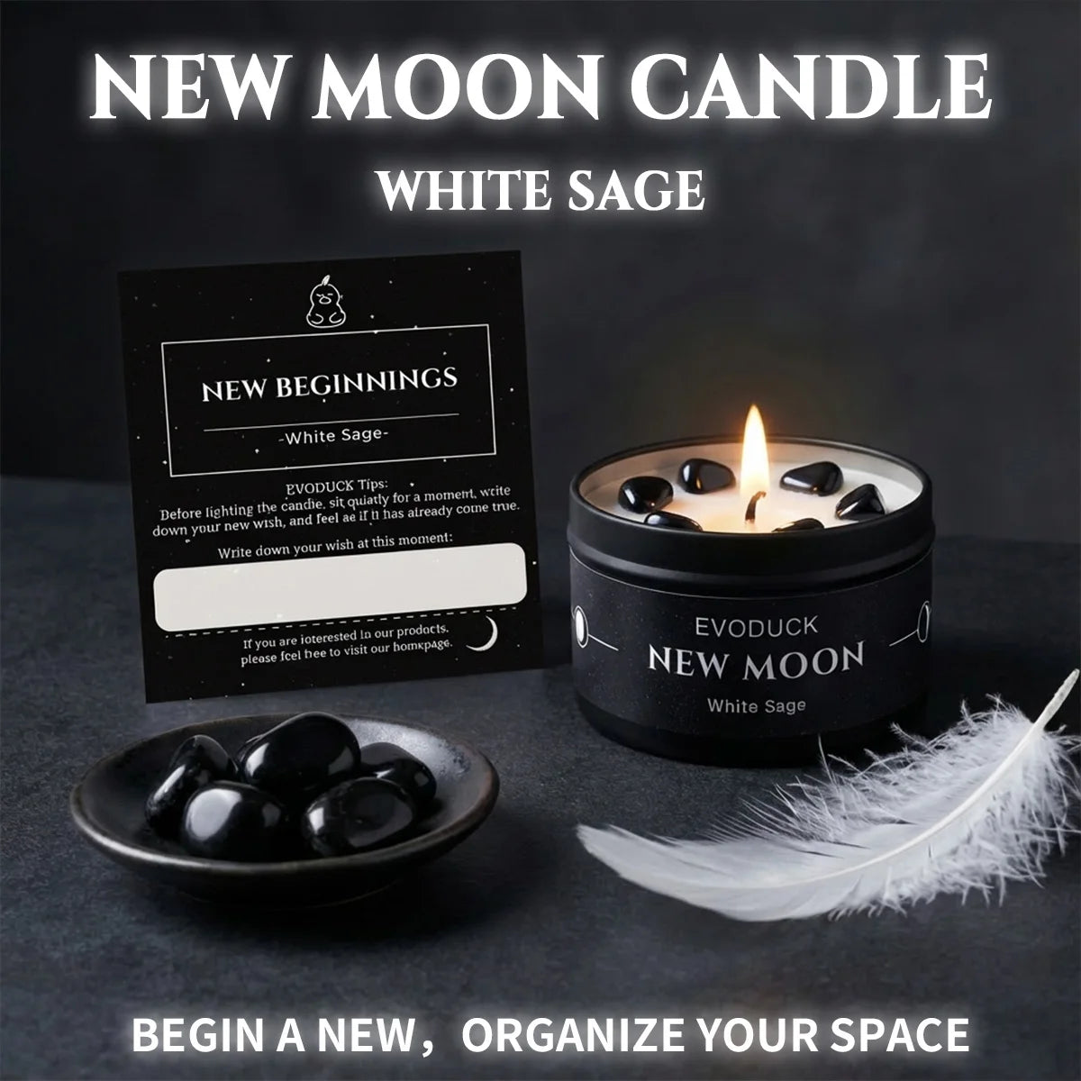 1pc New Moon Scented Candle with Black Crystal Chips