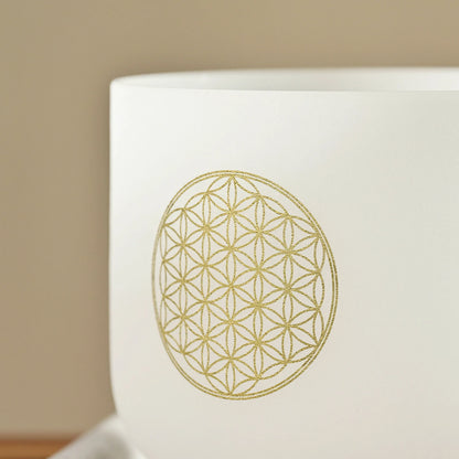 CVNC 528Hz 8-Inch C Note Flower of Life Frosted Quartz Crystal Singing Bowl