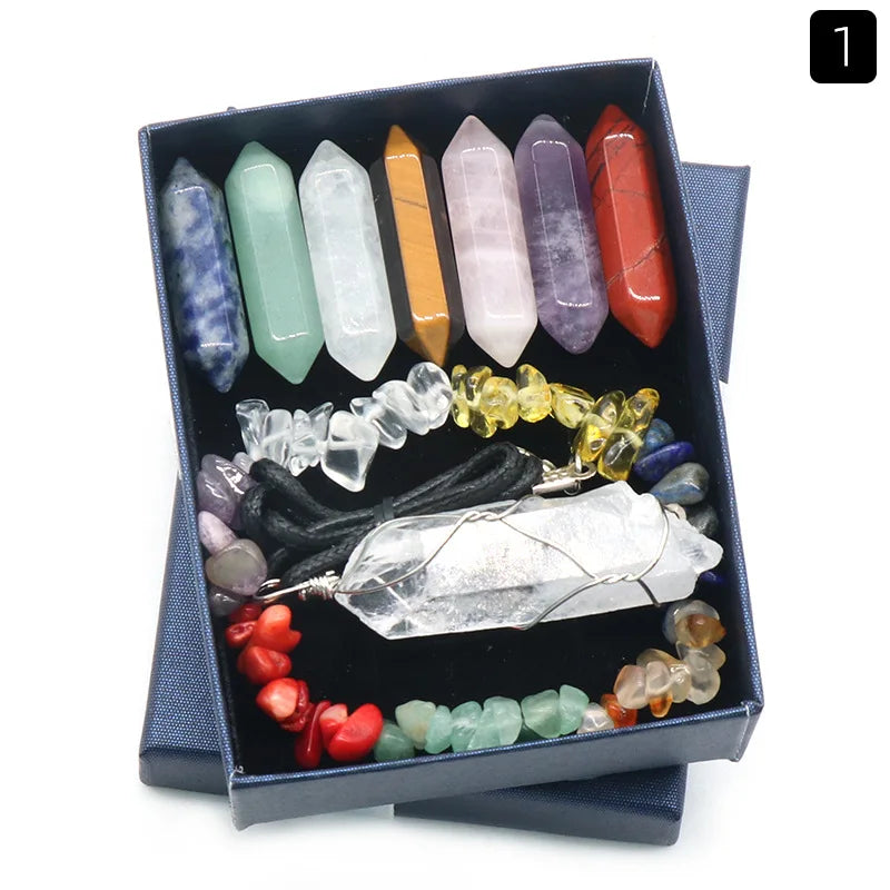 7 Chakras Reiki Stones Mineral Collection with Pendant Necklace