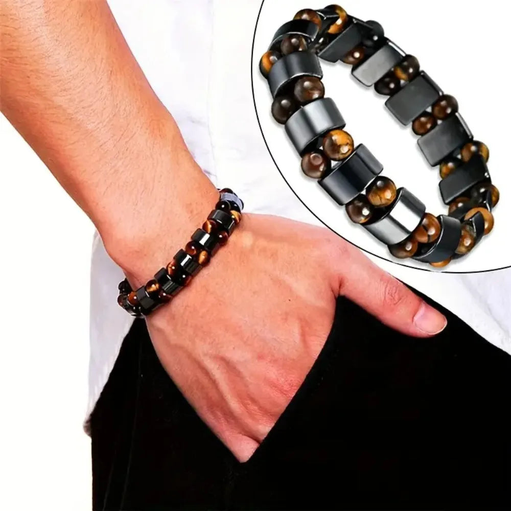 Tiger's Eye Stone Magnetic Hematite Beaded Bracelet