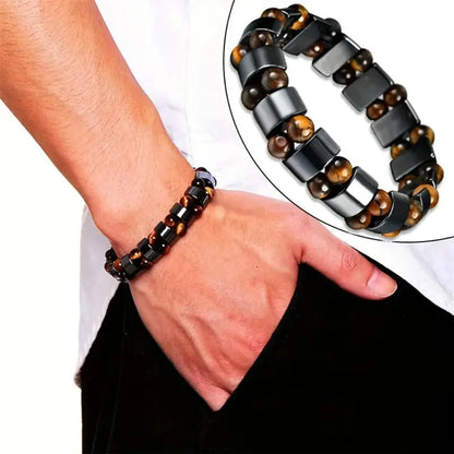 Tiger's Eye Stone Magnetic Hematite Beaded Bracelet