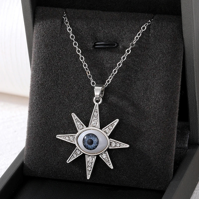 Zircon Turkish Evil Eye Moon Star Clavicle Chain