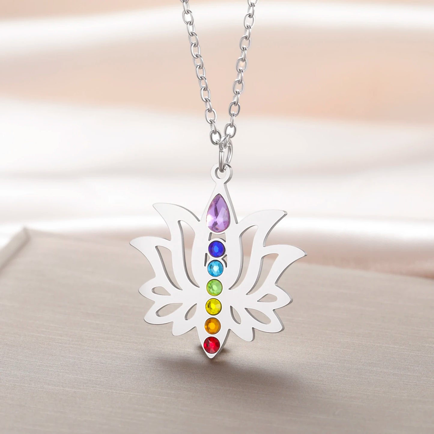 Gold-Plated 7 Chakra Lotus Flower Necklace
