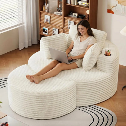 Oversized Round Chaise Lounge Sofa with Matching Ottoman