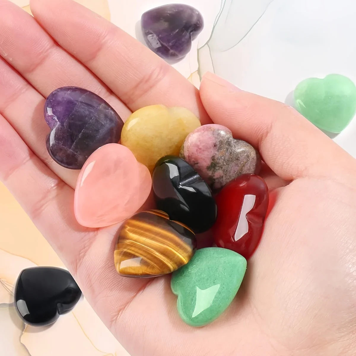 10-Piece Heart-Shaped Crystal Palm Stone Set