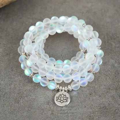 Aqua Aura Quartz Mala Beads Necklace and Bracelet Set