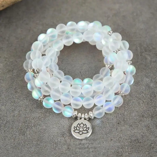 Aqua Aura Quartz Mala Beads Necklace and Bracelet Set