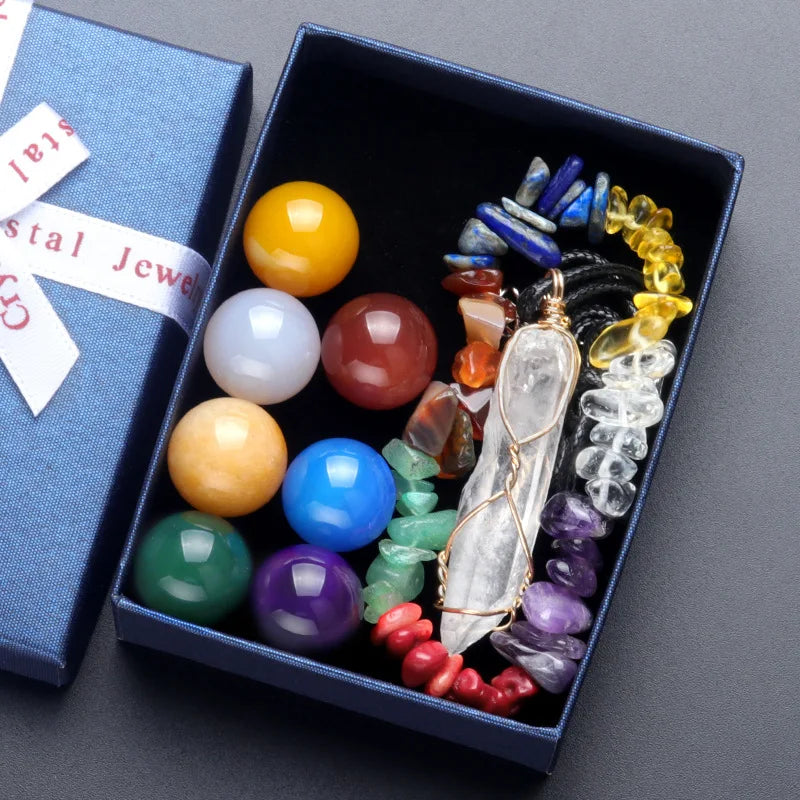 7 Chakras Reiki Stones Mineral Collection with Pendant Necklace