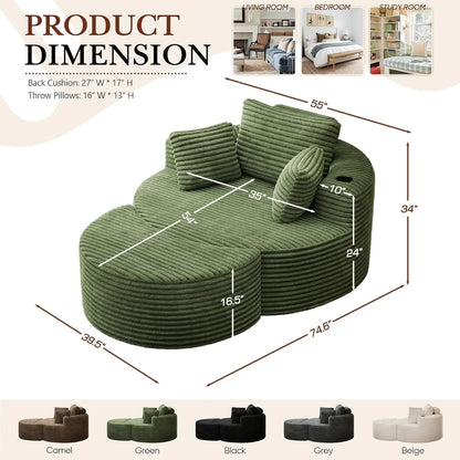 Oversized Round Chaise Lounge Sofa with Matching Ottoman