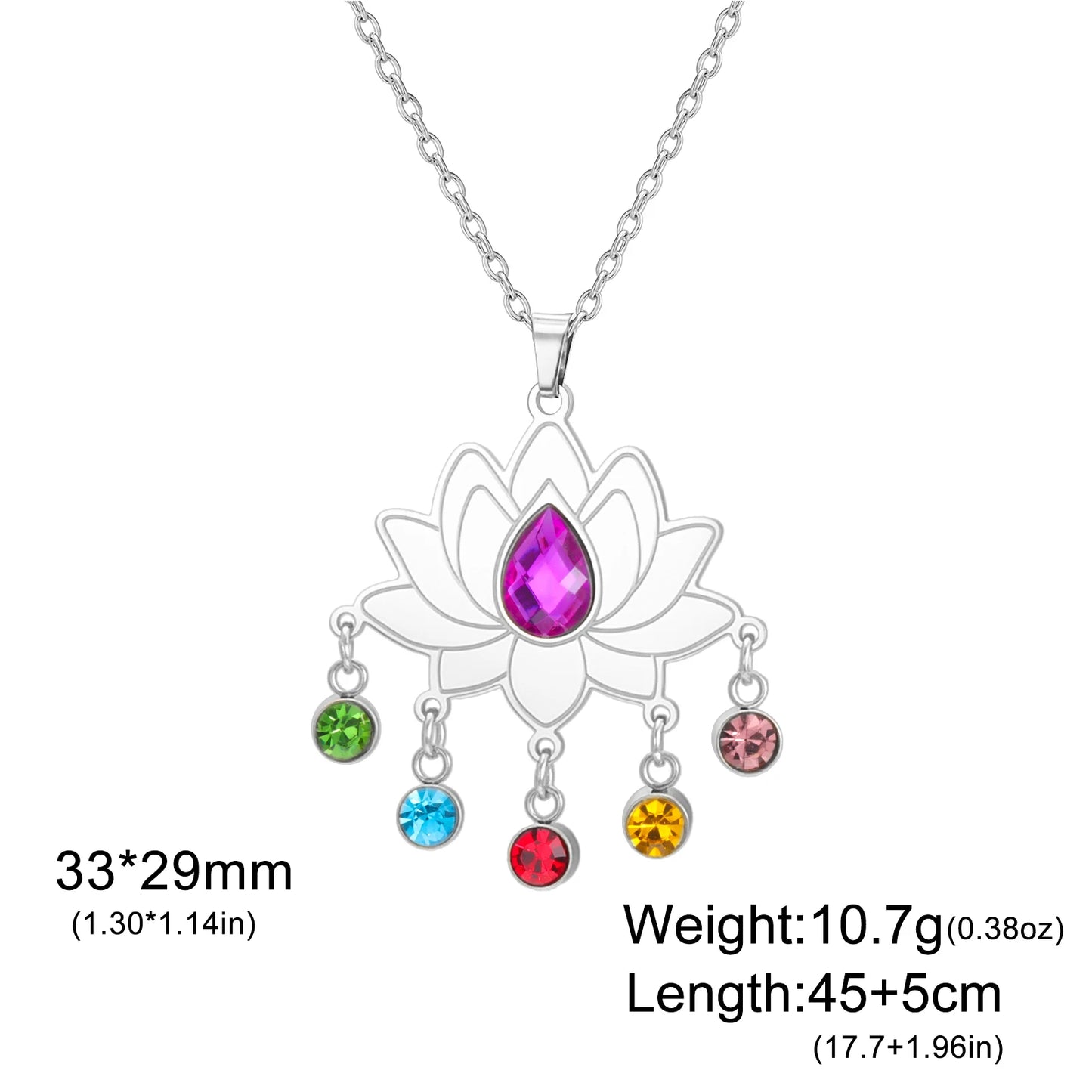 Gold-Plated 7 Chakra Lotus Flower Necklace