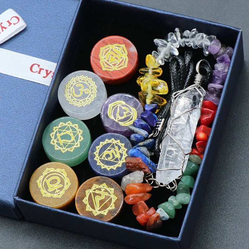 7 Chakras Reiki Stones Mineral Collection with Pendant Necklace