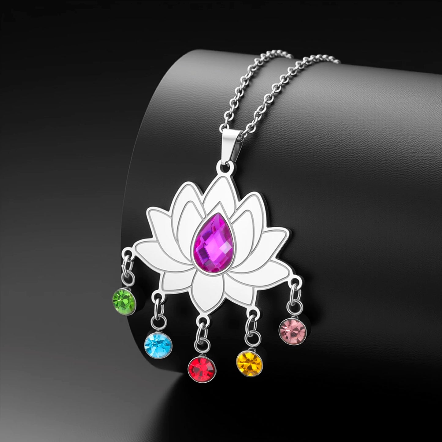 Gold-Plated 7 Chakra Lotus Flower Necklace