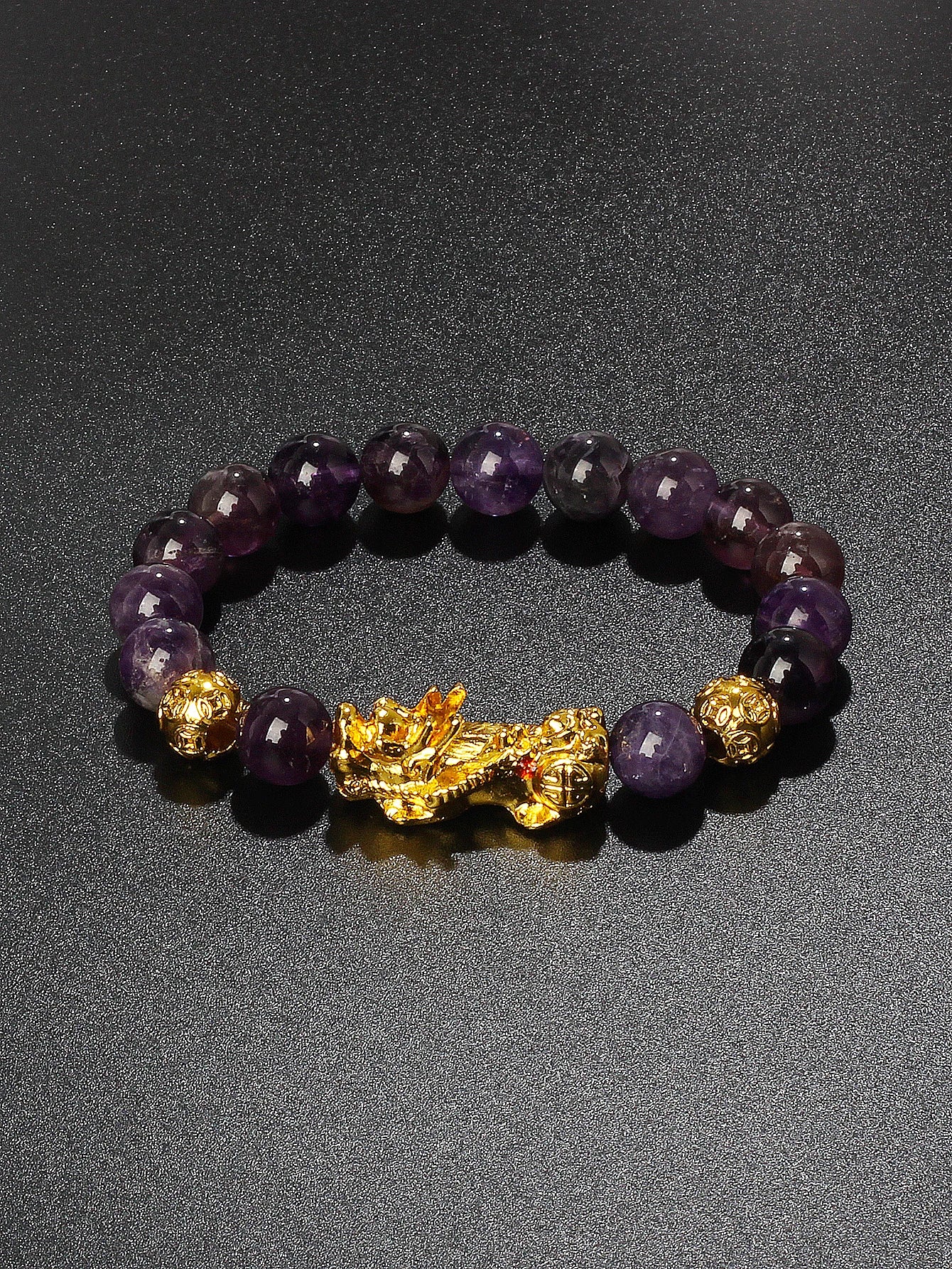 10mm Gold Pixiu Black Obsidian Dragon Mantra Bracelet
