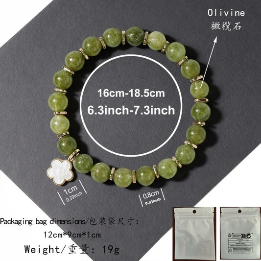 Natural Stone Olivine (Peridot) Petal Pendant Charm Bracelet