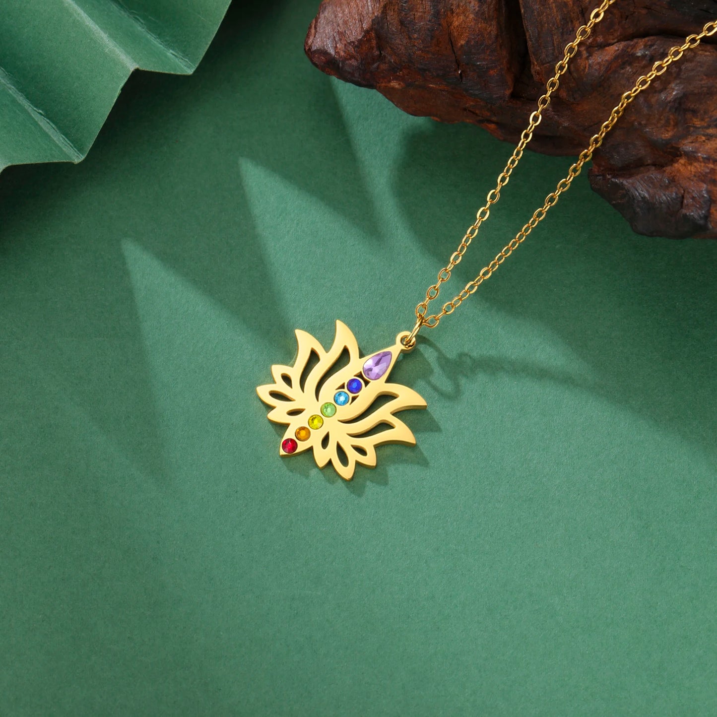 Gold-Plated 7 Chakra Lotus Flower Necklace