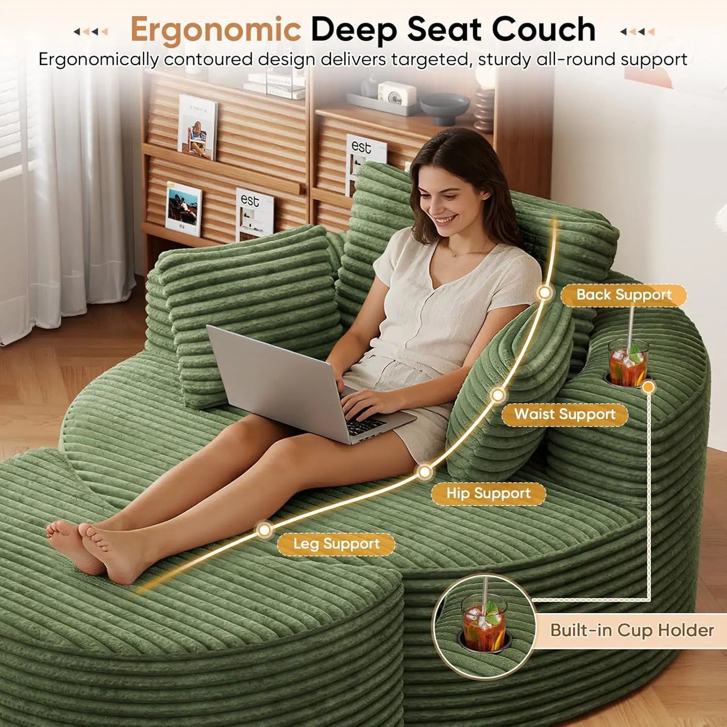 Oversized Round Chaise Lounge Sofa with Matching Ottoman