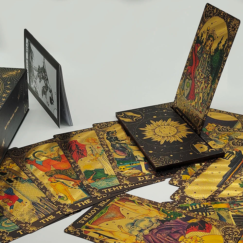 Luxe Finish Divinative Gold Foil Tarot Deck with Wooden Card Stand