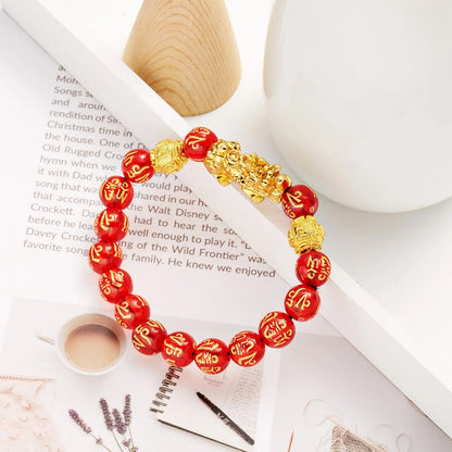 Gold-Color Pixiu Black Obsidian Feng Shui Wealth Bracelet