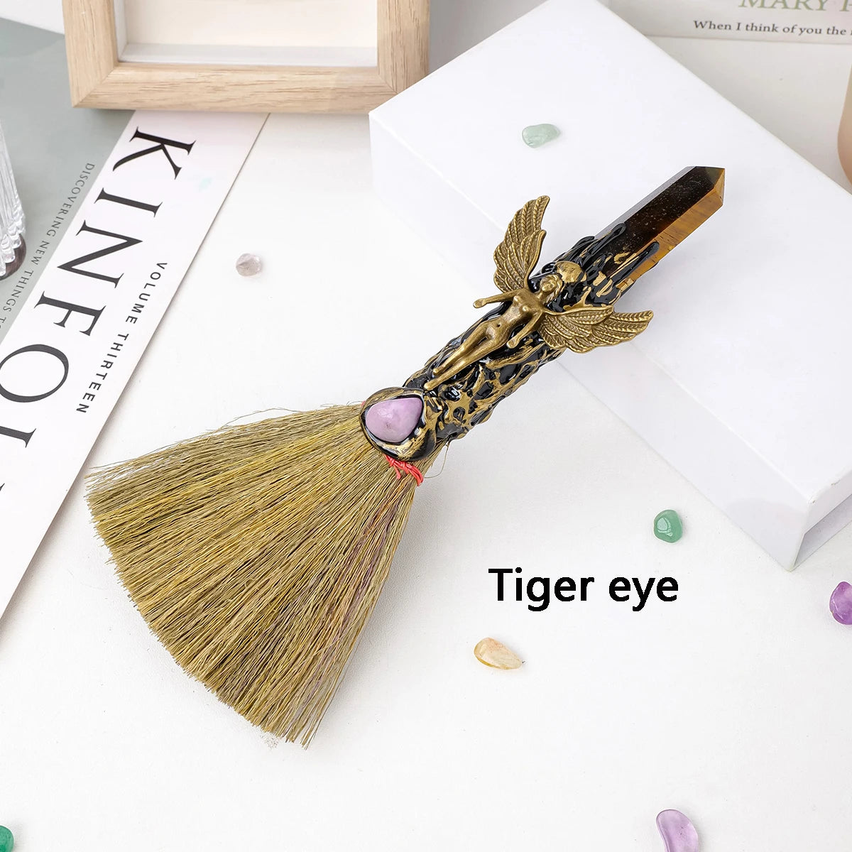 1PC Natural Crystal Point Stone Amethyst Feather Broom