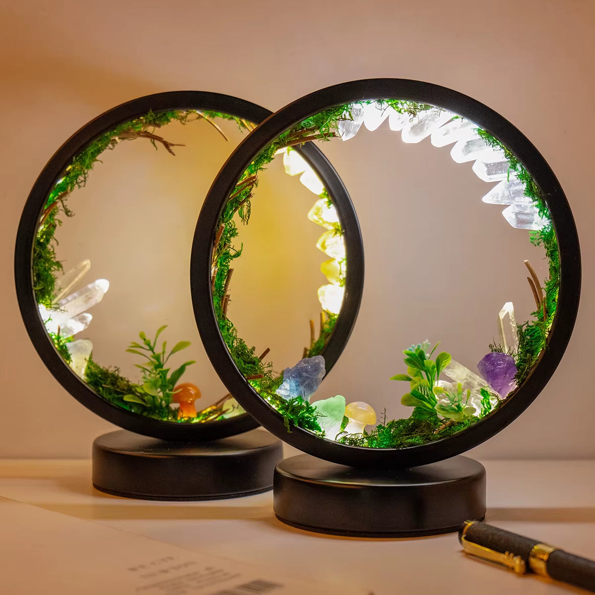 1PC LED Rechargeable Bedside Lamp Natural Quartz Forest Healing Crystal Nightlight Bedroom Desk Network Circle Decorative Light