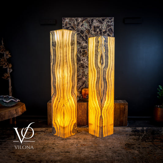 Golden Cloud Onyx Floor Lamp Pair (Large)